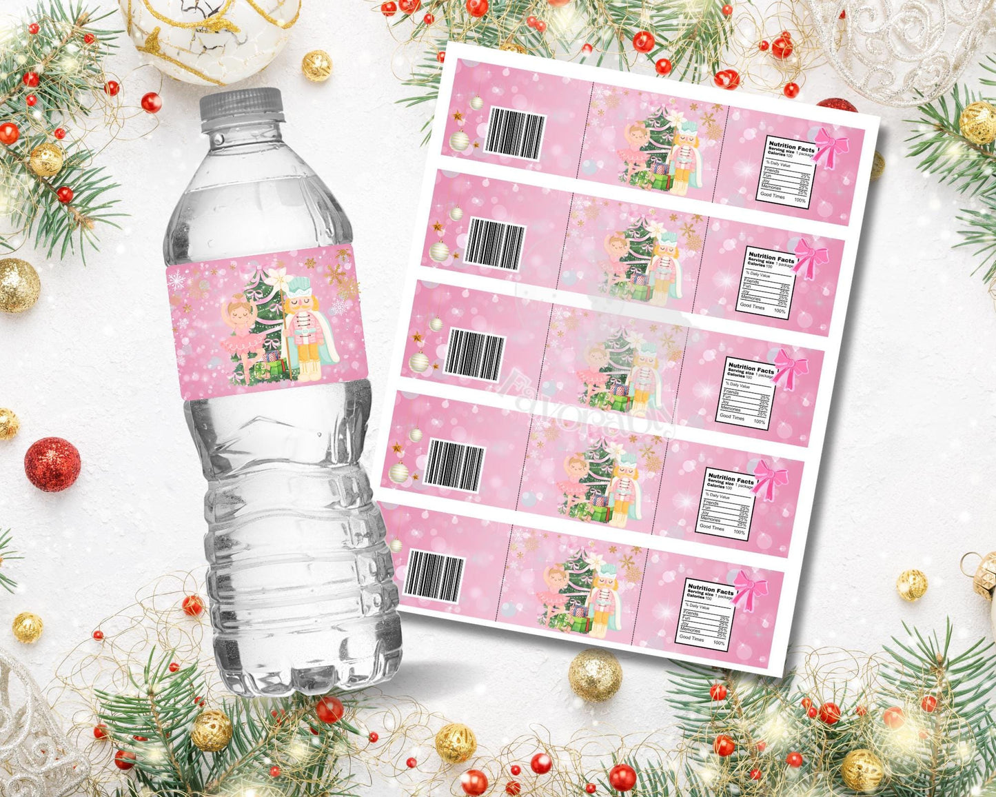 Water Bottle Label - Editable Party Favor Template-Christmas nutcracker