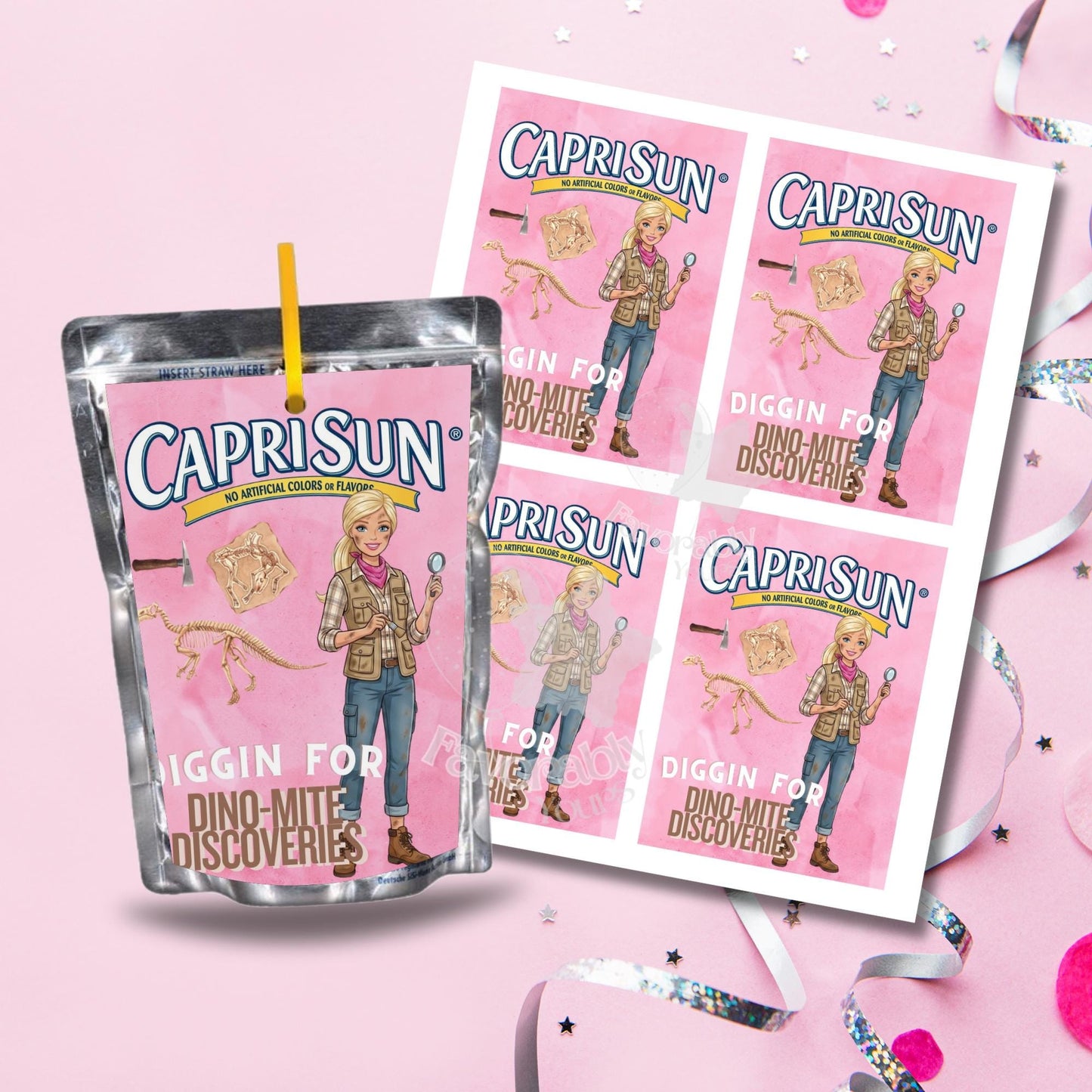 Editable Capri Sun Label - Instant Download for Any Theme-Barbie Dino
