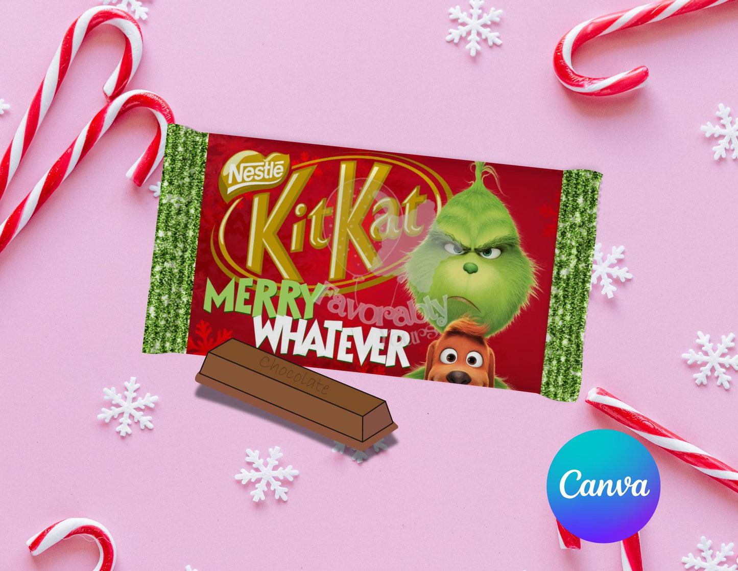 Editable KitKat wrapper - Instant Download for Any Theme- Grinch