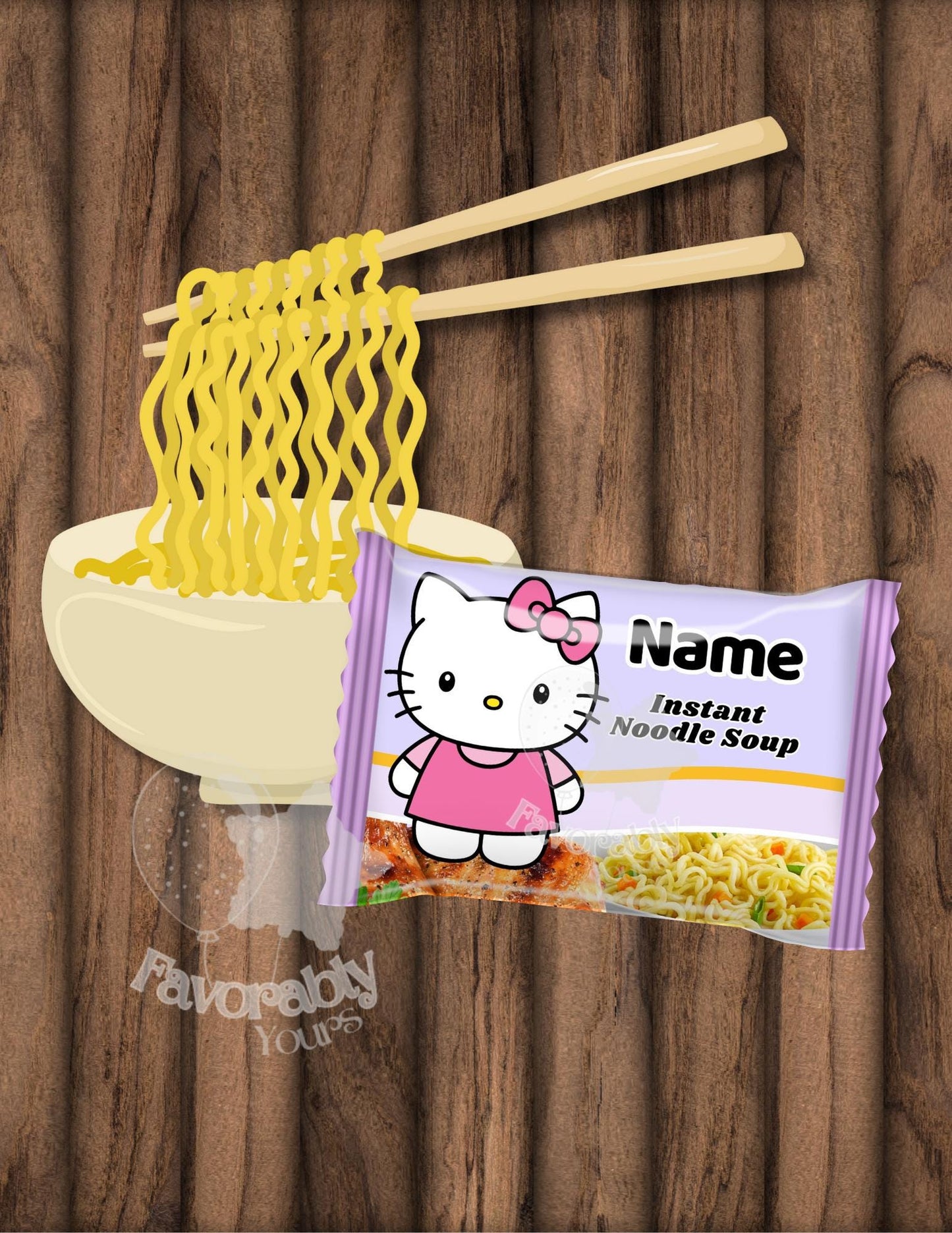 Editable Noodle Wrapper - Instant Party Download- kitty birthday