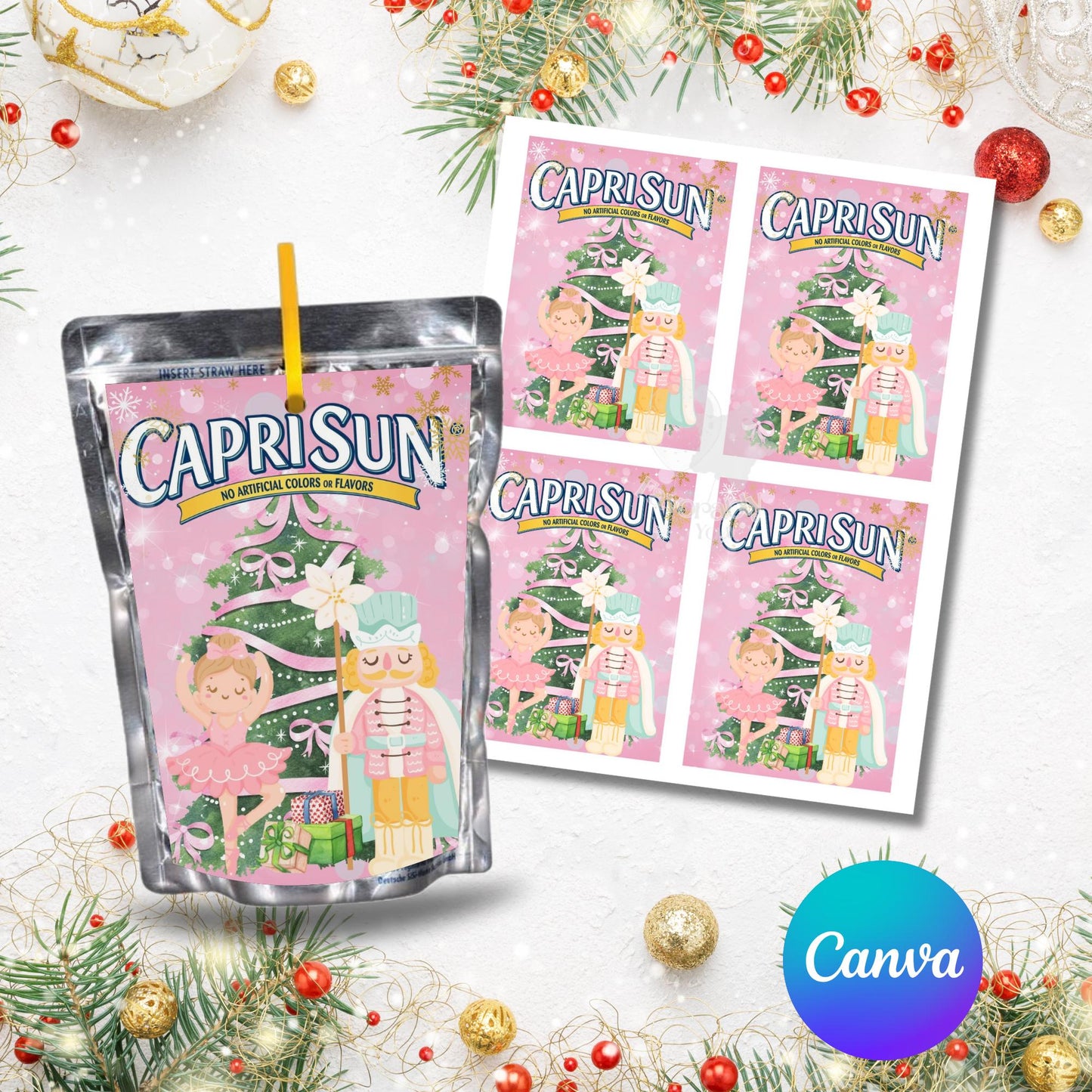 Editable Capri Sun Label - Instant Download for Any Theme- Christmas nutcracker