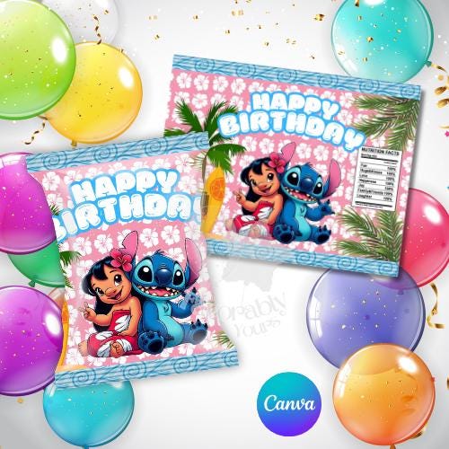 Lilo & Stitch Chip Bag Template - Custom Party Favor Digital Download