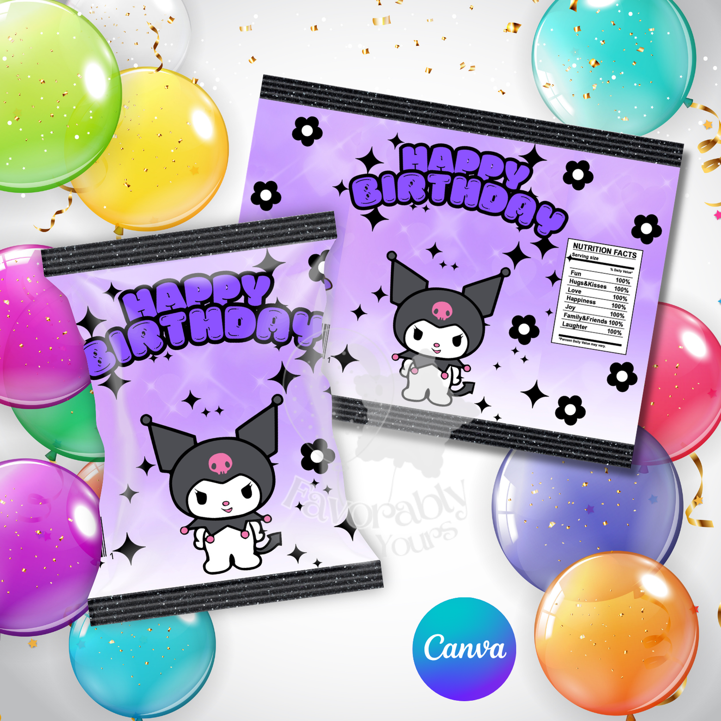 Kuromi editable chip bag template