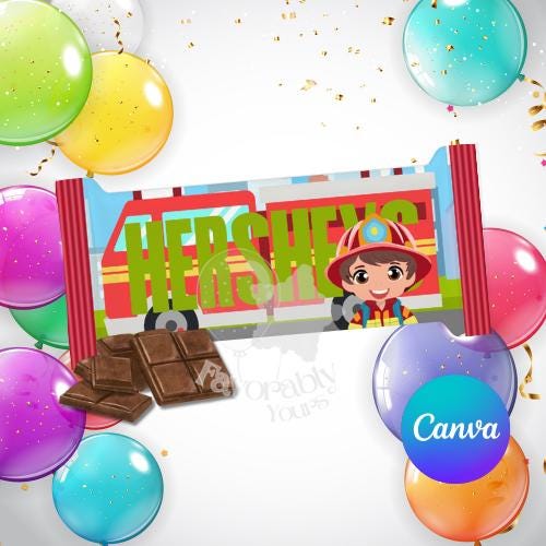 Editable chocolate candy bar Template ā firefighter birthday- Favor ā Digital File