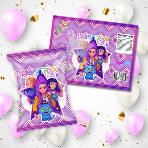 Editable Chip Bag Template - Custom Party Favor Digital Download- kpop Huntrix