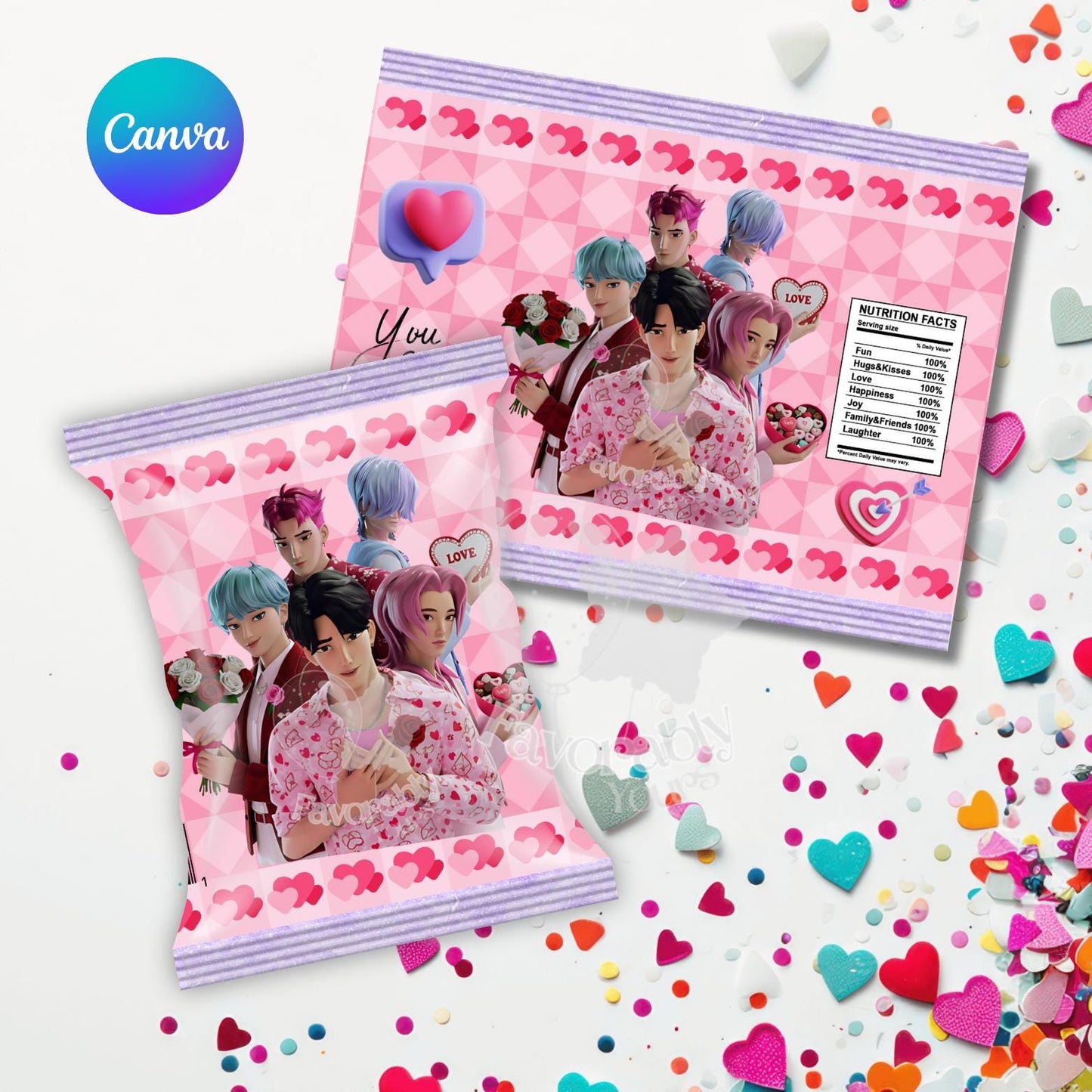 Editable Valentine Chip Bag Template - Custom Party Favor Digital Download//kpop