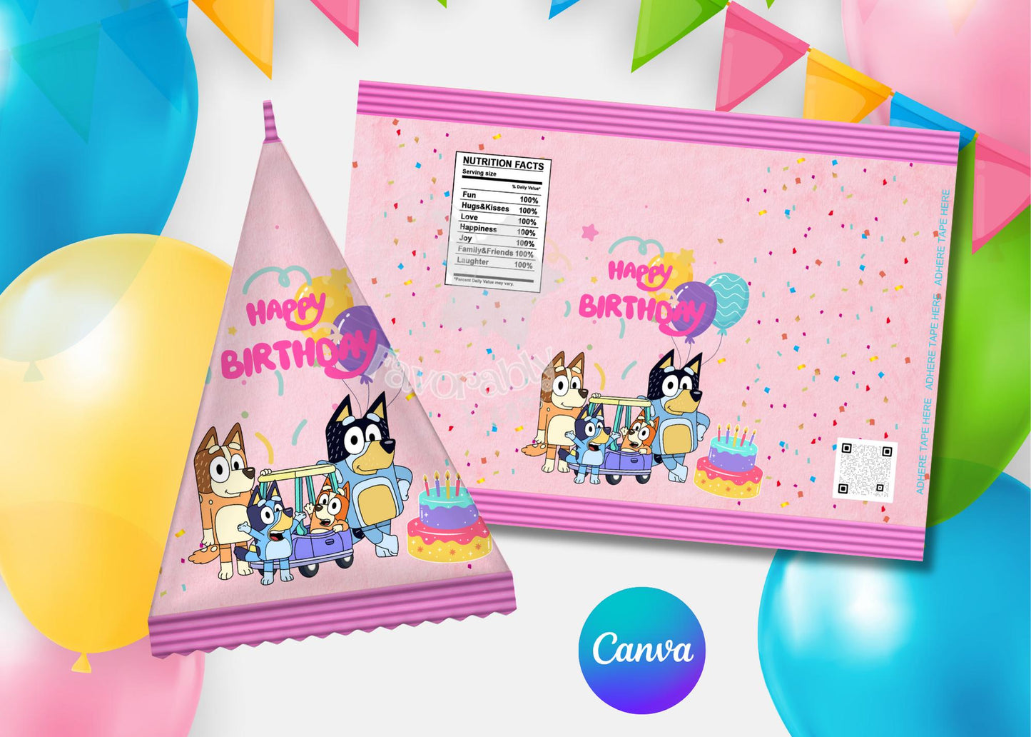 Editable pyramid Template - Custom Party Favor Digital Download-Bluey
