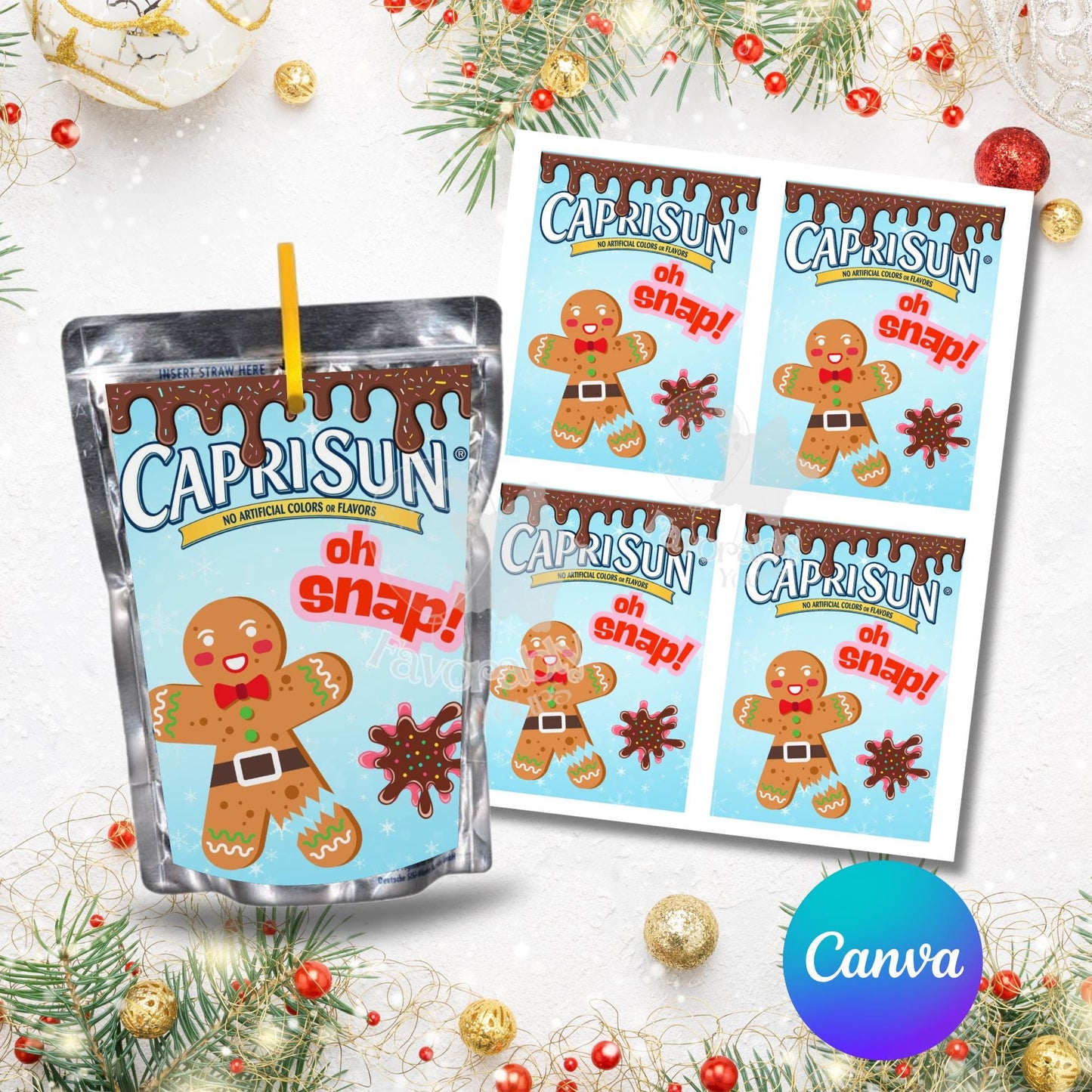Editable Capri Sun Label - Instant Download for Any Theme- Christmas gingerbread