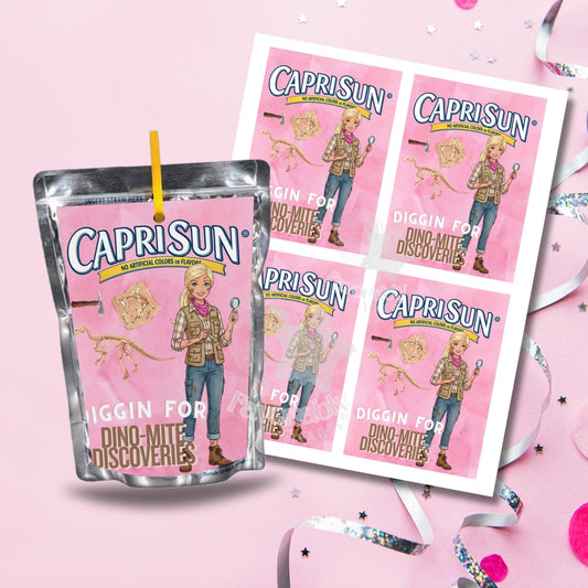 Editable Capri Sun Label - Instant Download for Any Theme-Barbie Dino