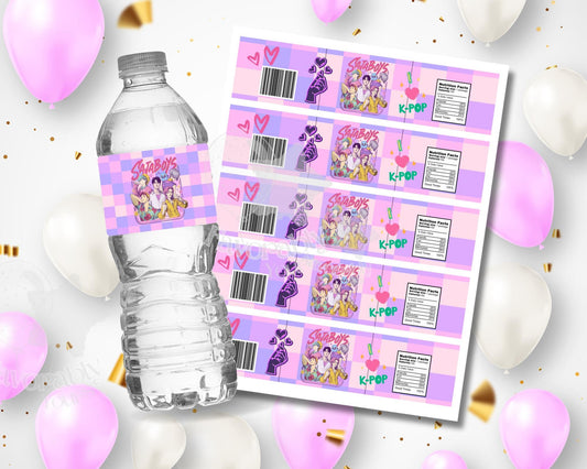 Water Bottle Label - Editable Party Favor Template-kpop