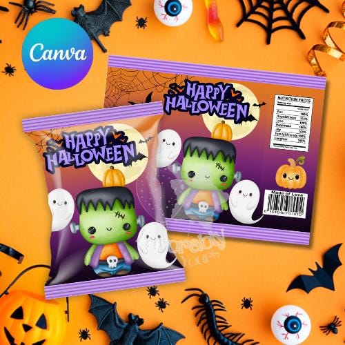 Editable Chip Bag Template - Custom Party Favor Digital Download-Halloween