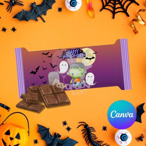Editable chocolate bar wrapper template- Instant Party Download-Halloween