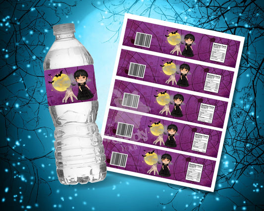 Water Bottle Label - Editable Party Favor Template-Wednesday