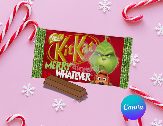 Editable KitKat wrapper - Instant Download for Any Theme- Grinch