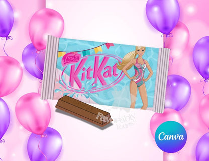 Editable KitKat wrapper- Instant Download for Any Theme-pool party Barbie