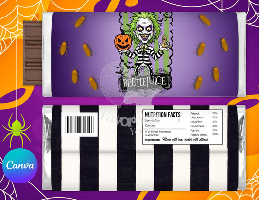 Editable chocolate candy bar wrapper-Instant Download for Any Theme- Halloween beetle juice