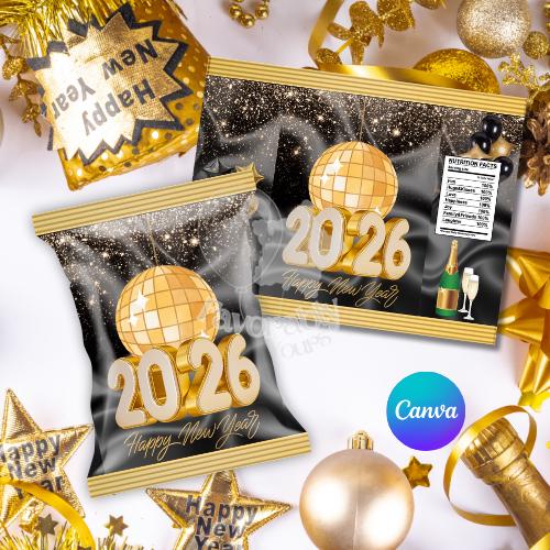 Editable Chip Bag Template - Custom Party Favor Digital Download-New Years