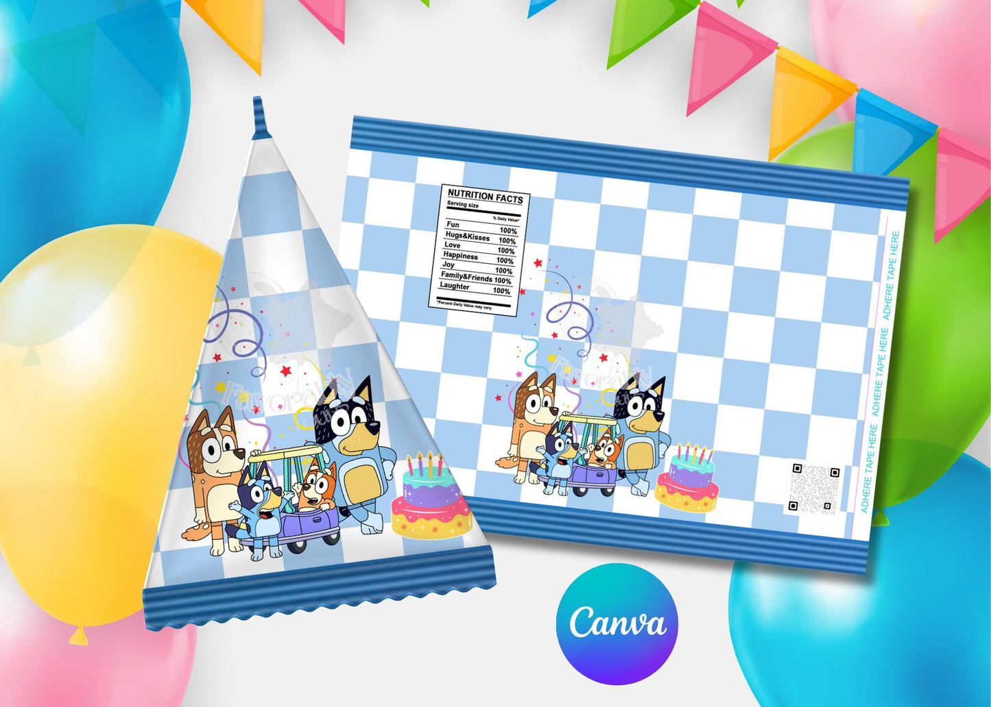 Bluey pyramid Template - Custom Party Favor Digital Download-blue dog