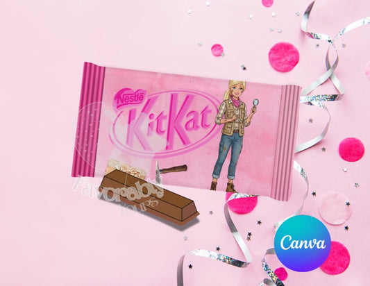 Editable KitKat wrapper- Instant Download for Any Theme-Dino Barbie