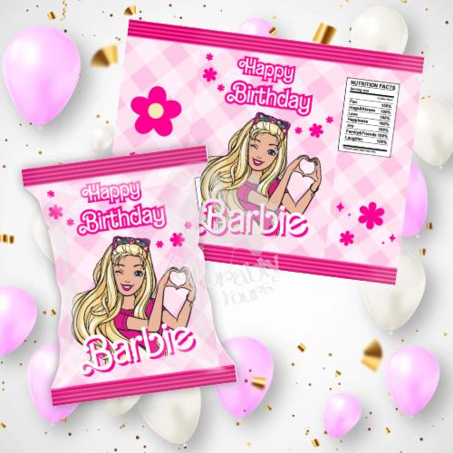 Editable Chip Bag Template - pink Barbie