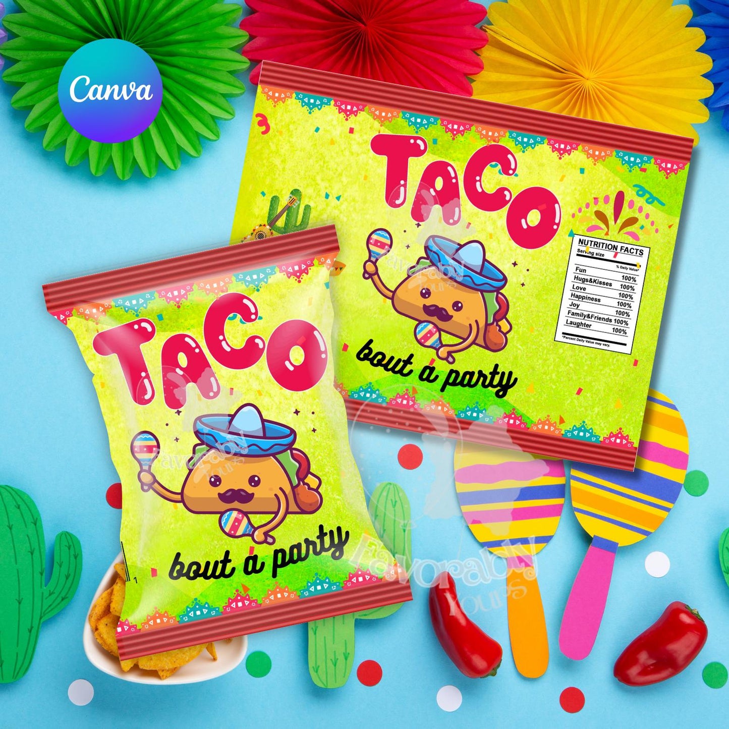 Editable Chip Bag Template - Custom Party Favor Digital Download-taco