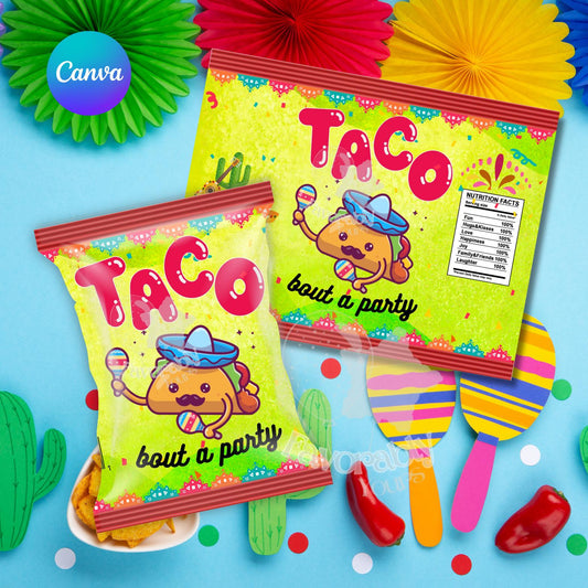 Editable Chip Bag Template - Custom Party Favor Digital Download-taco