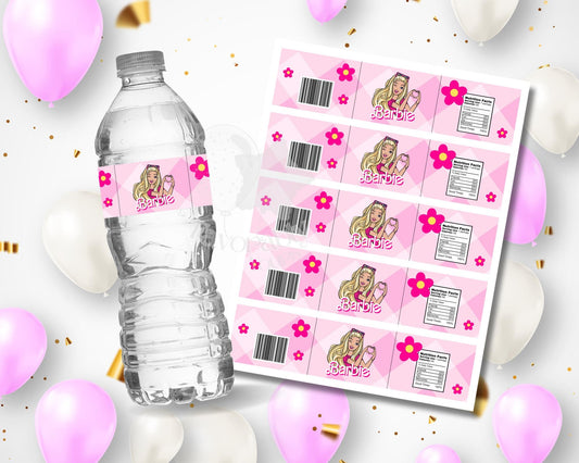 Water Bottle Label - Editable Party Favor Template-Barbie
