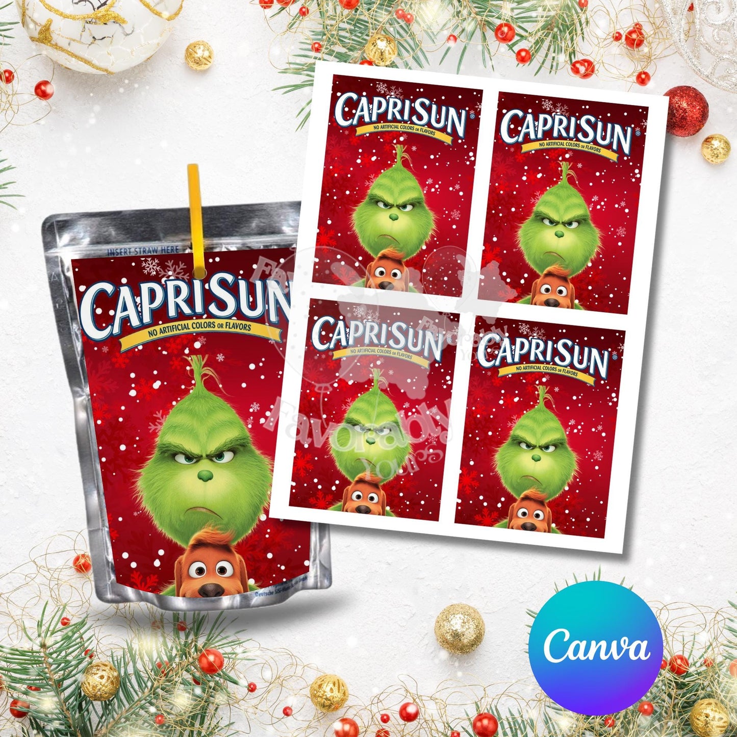 Editable Capri Sun Label - Instant Download for Any Theme- Grinch