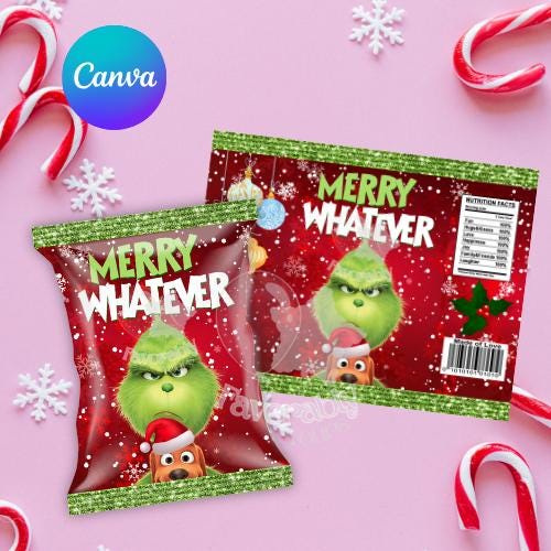 Grinch Chip Bag Template - Custom Party Favor Digital Download