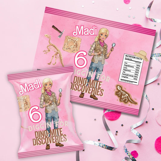 Editable Chip Bag Template - Custom Party Favor Digital Download-dino Barbie