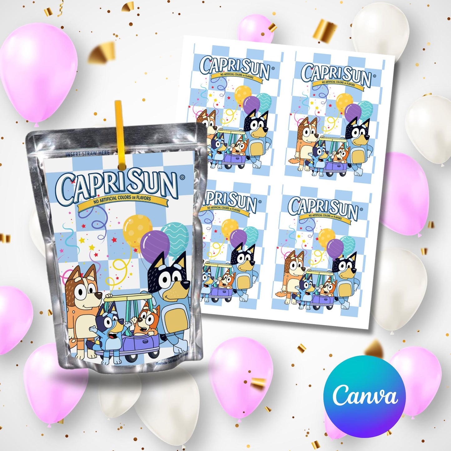 Editable Capri Sun Label - Instant Download for Any Theme- Bluey
