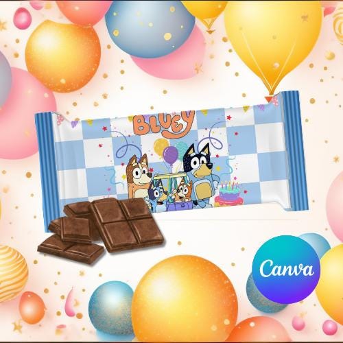Editable Bluey chocolate candy bar wrapper