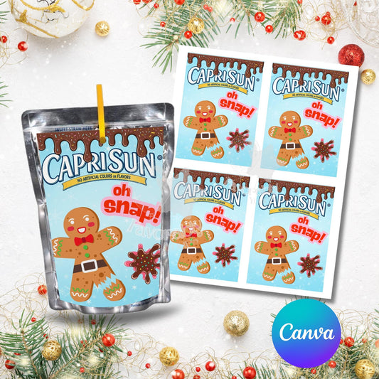 Editable Capri Sun Label - Instant Download for Any Theme- Christmas gingerbread